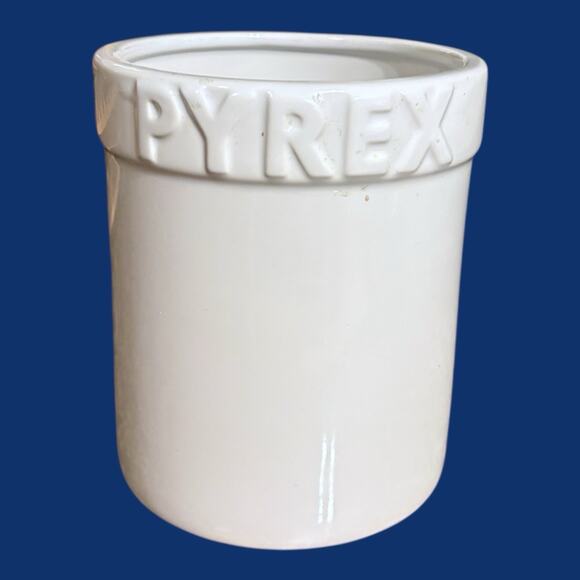 PYREX White Ceramic Utensil Crock Store Display Kitchen Crock Caddy 7" Vintage - Picture 1 of 5